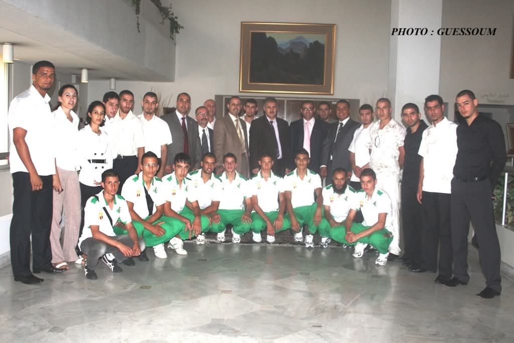 The Algerian national delegation with officials before a world championship