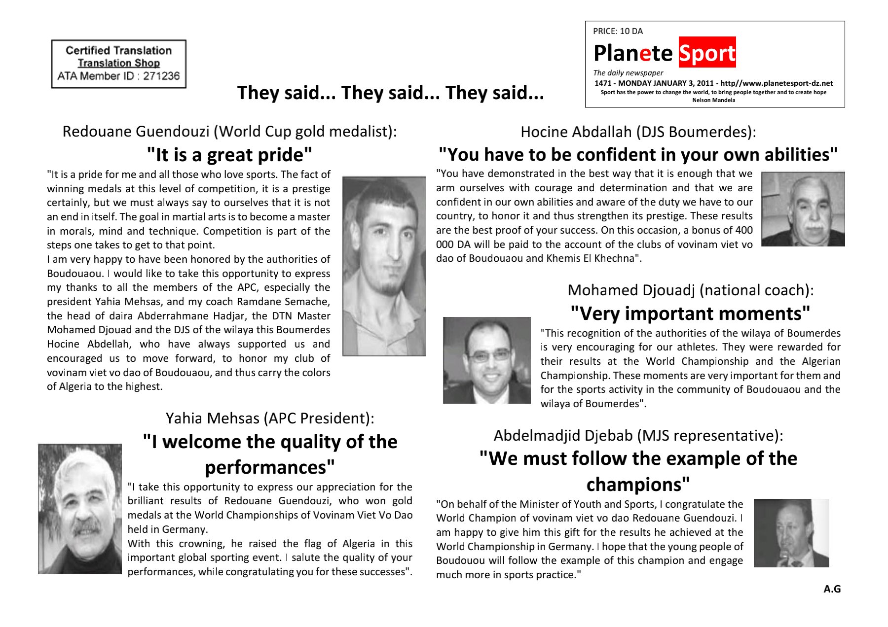 Planète Sport — « They said... » — the experts speak